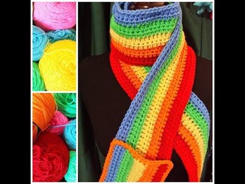 Make a Rainbow Scarf with Pocket: Extra Long and Colorful — still from the Poochie Baby video tutorial